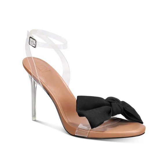 Aminah Shoes - AAJ by AMINAH Womens Black Mixed Media Padded Bow Accent Yahira Almond Sandal